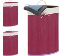 relaxdays 3 x corbeille à linge d'angle bambou violet
