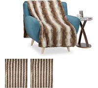 relaxdays 3 x Couverture en fourrure synthétique marron