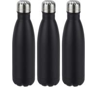 relaxdays 3 x Gourde en acier inoxydable noir
