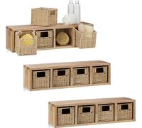 relaxdays 3 x noyer Étagère murale grande avec paniers
