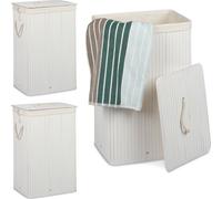 relaxdays 3 x panier à linge en bambou carré blanc