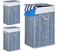 relaxdays 3 x panier à linge en bambou carré gris
