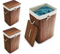 relaxdays 3 x panier à linge en bambou carré marron