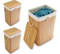 relaxdays 3 x panier à linge en bambou carré naturel