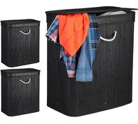 relaxdays 3 x panier à linge en bambou carré noir
