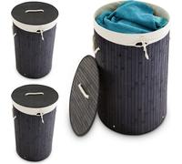 relaxdays 3 x panier à linge en bambou rond noir
