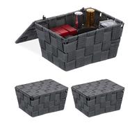relaxdays 3 x Panier de rangement avec couvercle gris