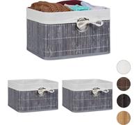 relaxdays 3 x panier de rangement bambou gris