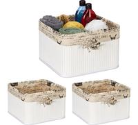 relaxdays 3 x Panier de rangement blanc en bambou