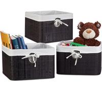 relaxdays 3 x Panier de rangement en bambou noir