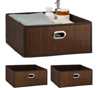 relaxdays 3 x Panier de rangement en bambou plat marron
