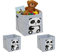 relaxdays 3 x Panier de rangement en feutre Motif Panda