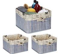 relaxdays 3 x panier de rangement gris en bambou