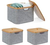 relaxdays 3 x panier de rangement tissu gris