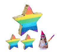 relaxdays 3 x Pinata étoile multicolore-or