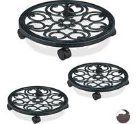 relaxdays 3 x rouleurs de plantes ronds vert antique