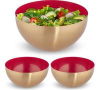 relaxdays 3 x saladier en acier inoxydable rouge/or
