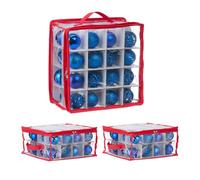 Relaxdays Boîte de Rangement pour Boules de Noël, Lot de 3, 32 Compartiments chacune, 16x32x32 cm, Transparente/Rouge