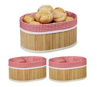 Relaxdays 3X Corbeilles à Pain, Panier en Bambou avec Tissu, Croissants, panière Fruit H x L x P : 16,5 x 33,5 x 23,5 cm, Nature
