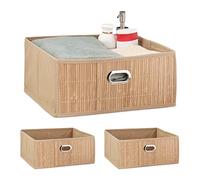 Relaxdays 3X paniers de Rangement en Bambou, Corbeille de Salle de Bain carrée, boîte Plate, 14 x 31 x 31 cm, Pliante, Nature
