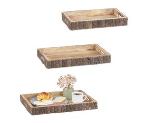 Relaxdays 3X Plateaux de Service, décoratifs, Dimensions différentes, en Bois de manguier, 2 poignées chacun, Natures
