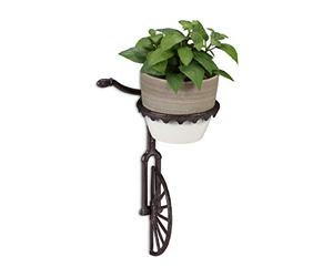 Relaxdays 3X Supports Pot de Fleurs Mural Roue, Fonte, décoration extérieur, résistant aux intempéries, Ø 13 cm, Brun foncé