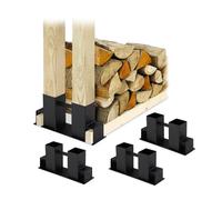 Relaxdays 4 aides à l’empilage du bois de chauffage, construisez vous-même votre range-bûches, en métal, noires