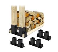 Relaxdays 4 Aides à l’empilage du Bois de Chauffage, construisez Vous-même Votre Range-bûches, en métal, Noires