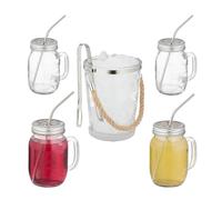 Relaxdays 4 jarres avec paille et couvercle