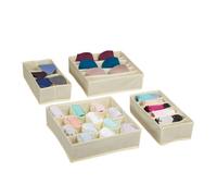 Relaxdays Organiseur sous-vêtements, 4 pièces, Système Rangement boites pour Armoire, pour Chaussettes Beige