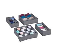 Relaxdays Organiseur sous-vêtements, 4 pièces, Système Rangement boites pour Armoire, pour Chaussettes, Gris foncé