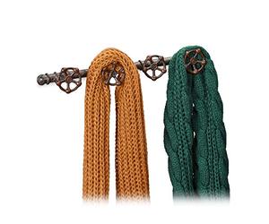 Relaxdays 4 porte-manteaux muraux industriels, 4 crochets chacun, pipeline, décoration en fonte, rustique, H x l x P : 6,5 x 46,5 x 6 cm, marron