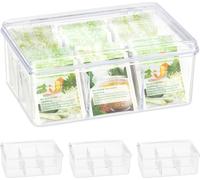 relaxdays 4 x boîte à thé transparente avec 6 compartiments