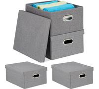 relaxdays 4 x Boîte de rangement avec couvercle gris