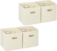 relaxdays 4 x Boîte de rangement en tissu beige