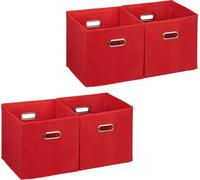 relaxdays 4 x Boîte de rangement en tissu rouge