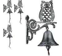 relaxdays 4 x Cloche de porte en fonte avec hibou argenté