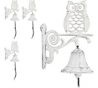 relaxdays 4 x Cloche de porte en fonte avec hibou blanc