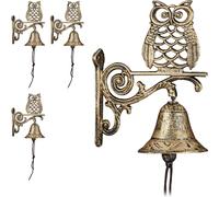 relaxdays 4 x Cloche de porte en fonte avec hibou or