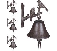 relaxdays 4 x Cloche de porte en fonte oiseau