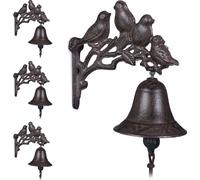relaxdays 4 x Cloche de porte en fonte oiseaux