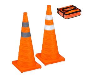 Relaxdays 4 x cônes Pliables, Bandes réfléchissantes, cônes de signalisation avec Sac, H x L x P : 70 x 29 x 29 cm, Orange, en Set
