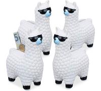 relaxdays 4 x Lama tirelire avec lunettes de soleil blanc
