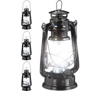 relaxdays 4 x Lanterne tempête LED noire