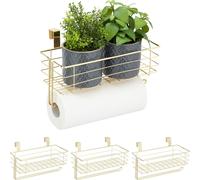 relaxdays 4 x Panier à suspendre avec porte-rouleau de cuisine