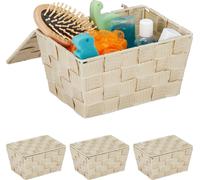 relaxdays 4 x Panier de rangement avec couvercle beige