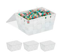 relaxdays 4 x Panier de rangement avec couvercle blanc