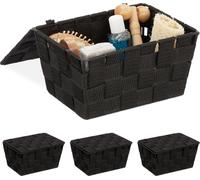 relaxdays 4 x Panier de rangement avec couvercle noir