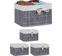relaxdays 4 x panier de rangement bambou gris