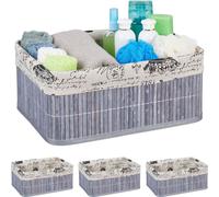 relaxdays 4 x panier de rangement bambou gris